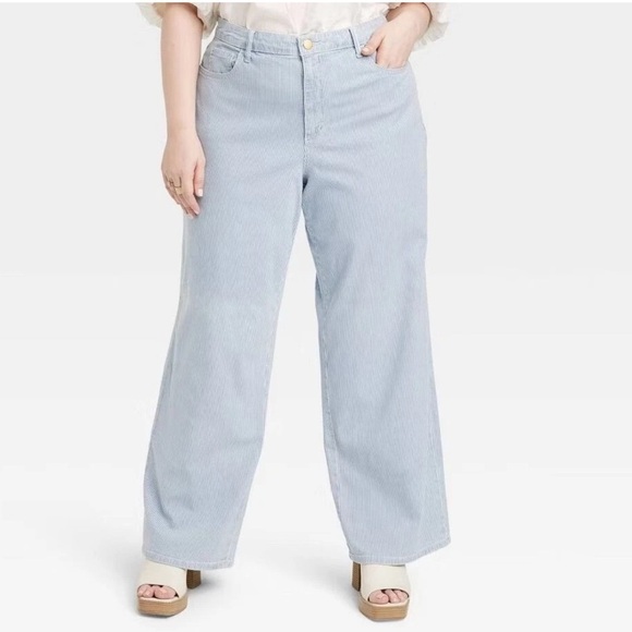 Universal Thread Jeans Relaxed Wide Leg Striped Size 17R Light Blue - Picture 1 of 13